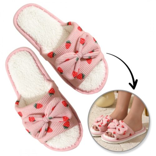 Szigetelt papucs masnival, STRAWBERRIES, csúszásgátló PAN05R39, 39-es méret