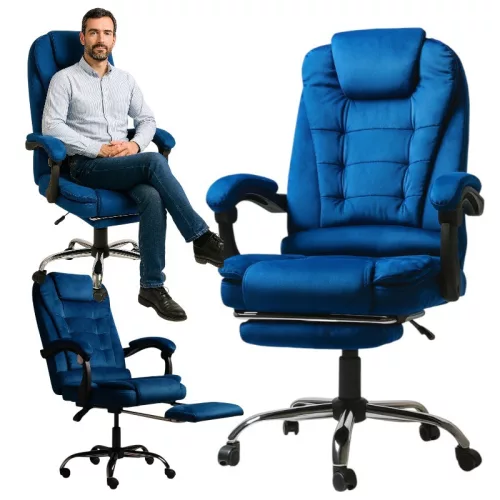 BOSS forgószék lábtartóval és masszírozóval - KÉK VELÚR KO22NW-MATT