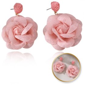   Függő fülbevaló, figyelemfelkeltő csipkevirág, rózsaszín RÓZSA bedugó K1707