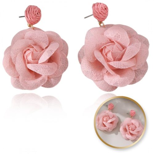 Függő fülbevaló, figyelemfelkeltő csipkevirág, rózsaszín RÓZSA bedugó K1707