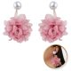 Függő fülbevaló, látványos tüll virág gyönggyel, krémszínű bedugó K1710