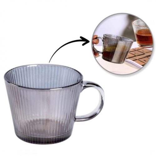 Nagy, barázdált üvegpohár, grafit, szürke, 380 ml, 1 db. SZK177