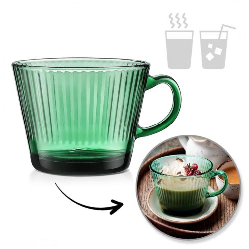 Nagy üveg zöld barázdált üvegpohár 380 ml 1 db SZK178