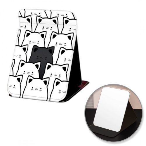 Kozmetikai tükör öko bőrből, nyitható, álló, nagy, macskák 15 x 20 cm L24