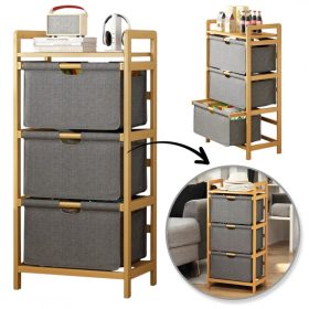   Bambusz polc, szekrény szövetfiókokkal 32 x 45 x 96cm SZ43