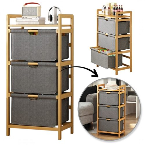 Bambusz polc, szekrény szövetfiókokkal 32 x 45 x 96cm SZ43