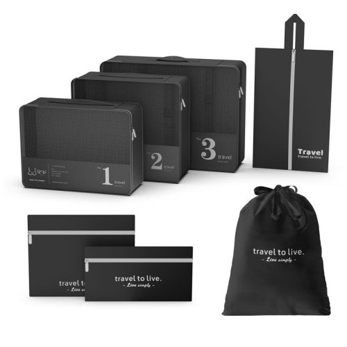 darabos kozmetikai táska utazókészlet, szervező tasakok, fekete KS142CZ