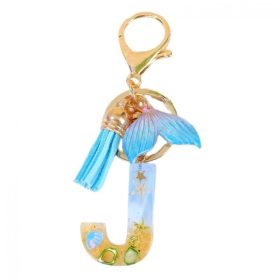   Kulcstartó "J" BETŰ, TENGER, sellőfarok, kagylók, rojtok BRL353J