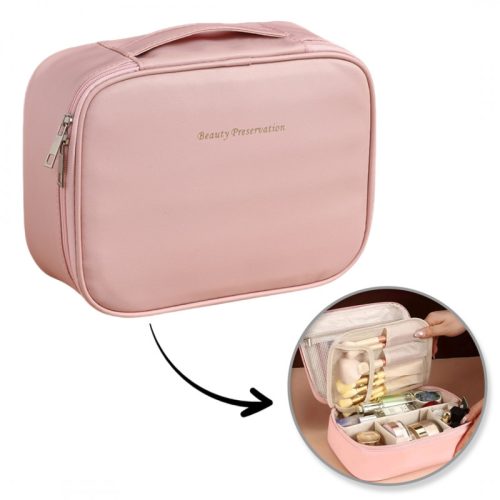 Elegáns, kihúzható kozmetikai táska, tok, ekológikus bőrből, rózsaszín KS146R