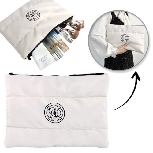 Női kozmetikai táska, nagy, steppelt, vízálló, fehér, 22 x 31 cm KS144B