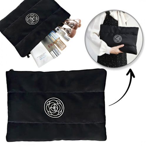 Női kozmetikai táska, nagy, steppelt, vízálló, fekete, 22 x 31 cm KS144CZ