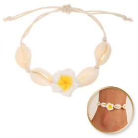   2 az 1-ben karkötő lábra és kézre, zsinóron, KAGYLÓK és HAWAII VIRÁG B542ZO