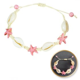   2 az 1-ben karkötő lábra és kézre, zsinóron, KAGYLÓK és CSILLAGOK B543R