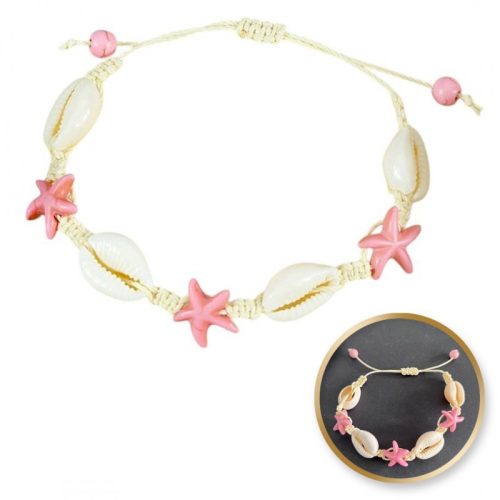 2 az 1-ben karkötő lábra és kézre, zsinóron, KAGYLÓK és CSILLAGOK B543R