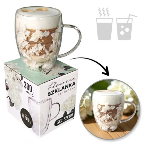 Termosz pohár fehér virágokkal belül, hortenzia 300ml 1 db - SZK185