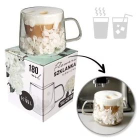   Termoüveg fehér virágokkal és hortenziával 180 ml 1 db - SZK186