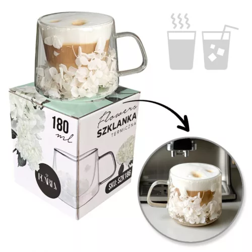 Termoüveg fehér virágokkal és hortenziával 180 ml 1 db - SZK186