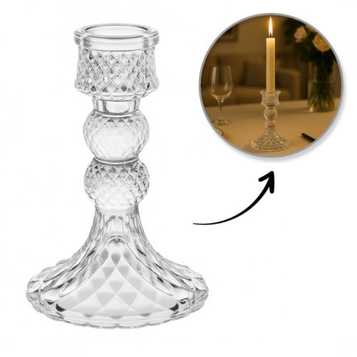 Dekoratív üveg gyertyatartó Glamour 12,5 cm - SW14