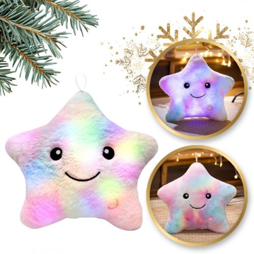 Rózsaszín Ombre LED Csillag Alakú Párna, Gyönyörű Bársony 40x35 cm PDS20