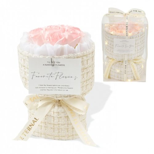 Illatos művirág csokor ajándékdobozban, világító LED BUK22