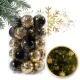 Karácsonyi gömbdísz készlet, 34 darab/csomag, arany, fekete, átmérő 6cm BSN74