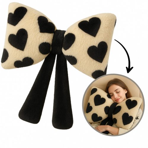 Bolyhos díszpárna, nagy masni szívekkel, 40 x 50 cm PDS24