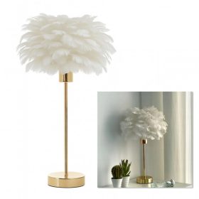   Elegáns asztali lámpa fehér tollernyővel, 3 színű fényerőszabályzóval, USB porttal, OZD12