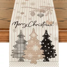   Vászon karácsonyi asztali futó, MARRY CHRISTMAS, karácsonyfák 180 x 33cm BZK07
