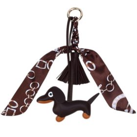 Fekete bőr kulcstartó tacskó mintával rojtokkal BRL374BR