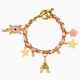 Körbetekerhető karkötő, rózsaszín szíj, arany, medálokkal B123R