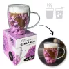 Virágokkal teli termoszpohár, fátyolvirág, hortenzia, lila, rózsaszín, 300 ml, 1 db. SZK201