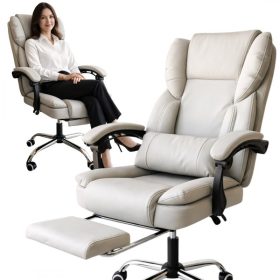   SKYLINE forgószék lábtartóval - krémszínű ekológikus bőr KO51K