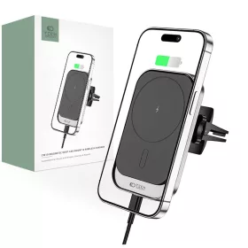   Tech-Protect, CW19, Mágneses autós tartó, szellőzőrácsra rögzíthető, MagSafe kompatibilis, vezeték nélküli töltés, 360 fokos elforgatás, USB-C kábel mellékelve, Fekete