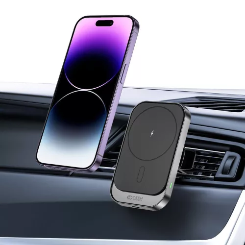 Tech-Protect, CW19, Mágneses autós tartó, szellőzőrácsra rögzíthető, MagSafe kompatibilis, vezeték nélküli töltés, 360 fokos elforgatás, USB-C kábel mellékelve, Fekete