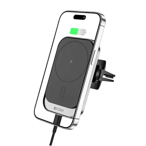 Tech-Protect, CW19, Mágneses autós tartó, szellőzőrácsra rögzíthető, MagSafe kompatibilis, vezeték nélküli töltés, 360 fokos elforgatás, USB-C kábel mellékelve, Fekete