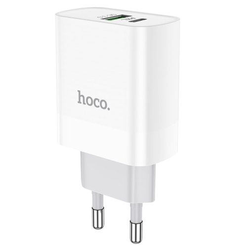 HOCO C80A USB hálózati töltő, 1 X USB - 1 X USB Type-C, 20 W, Gyors töltés - tápellátás, fehér