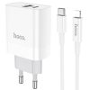 HOCO C80A USB hálózati töltő, 1 X USB - 1 X USB Type-C, 20 W, Gyors töltés - tápellátás, fehér