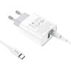 HOCO C80A USB hálózati töltő, 1 X USB - 1 X USB Type-C, 20 W, Gyors töltés - tápellátás, fehér