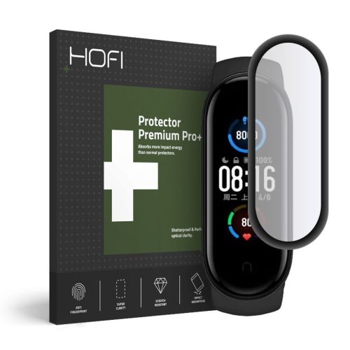 Xiaomi Mi Band 5, HOFI védőfólia, Biztonsági üveg, Átlátszó/Fekete