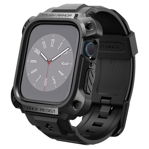 Spigen Tough Armor Pro tok és szíj kompatibilis az Apple Watch 7/8 45 mm-es, fém fekete