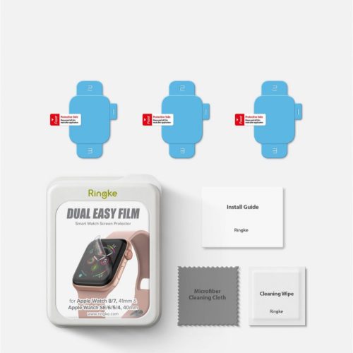 Ringke Apple Watch (8/7 Series - 41mm, SE 2022/ SE/6/5/4 Series - 40mm) Screen Protector Dual Easy Film (3pcs) Transparent (D2E053) - Kijelzővédő fólia