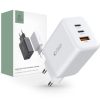 Hálózati töltő TECH-PROTECT C65W, USB és 2x USB-C, tápellátás 65 W, gyorstöltés 3.0, fehér