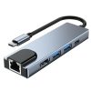 Tech-Protect V3 HUB adapter, 5 az 1-ben, alumínium, 2x USB 3.0, 1x USB-C, 1x HDMI, 1x RJ45, szürke