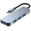 Tech-Protect V1 4 az 1-ben alumínium HUB adapter, USB C-típus- 4x USB 3.0, szürke