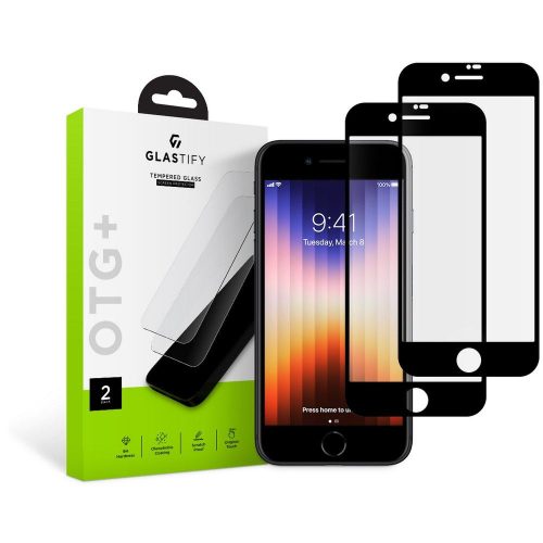 2 db Glastify OTG üvegfólia készlet, amely kompatibilis az iPhone 7/8/SE 2020/2022 Black készülékkel