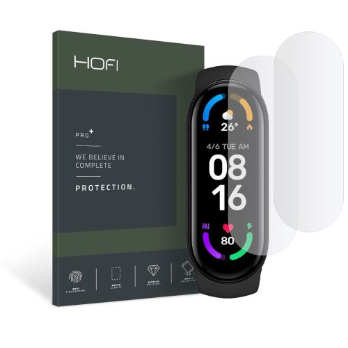 2 db HOFI Hydroflex Pro védőfólia készlet, amely kompatibilis a Xiaomi Mi Band 5/6/6 NFC Clear készülékkel