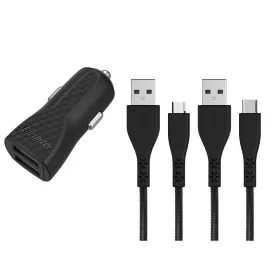   Energizer HardCase - autós töltő 2x USB-A 2.4A + USB-C & Micro USB cable fekete