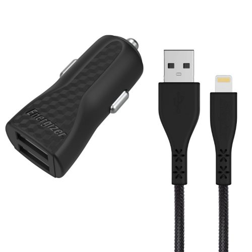 Energizer HardCase - autós töltő 2x USB-A 17W 3.4A + MFi certified Lightning cable fekete