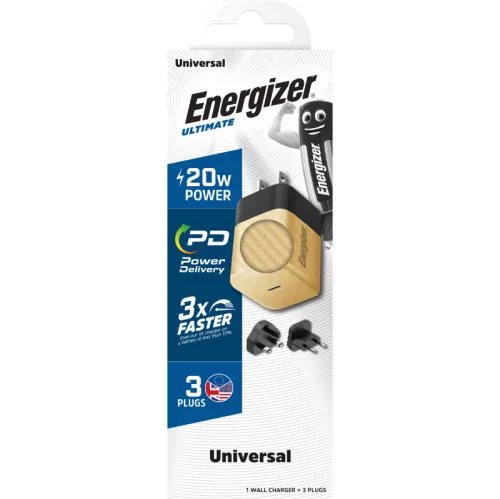 Energizer Ultimate - Multiplug EU / UK / US GaN 20W PD hálózati töltő, gyorstöltés arany