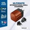 Energizer Ultimate - Multiplug EU / UK / US GaN 20W PD hálózati töltő, gyorstöltés (Walnut burl)